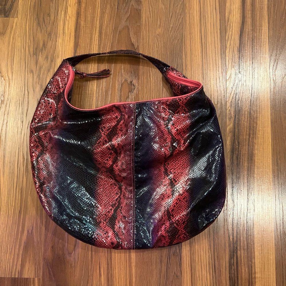 Faux snake skin pattern purple pink shoulder purse